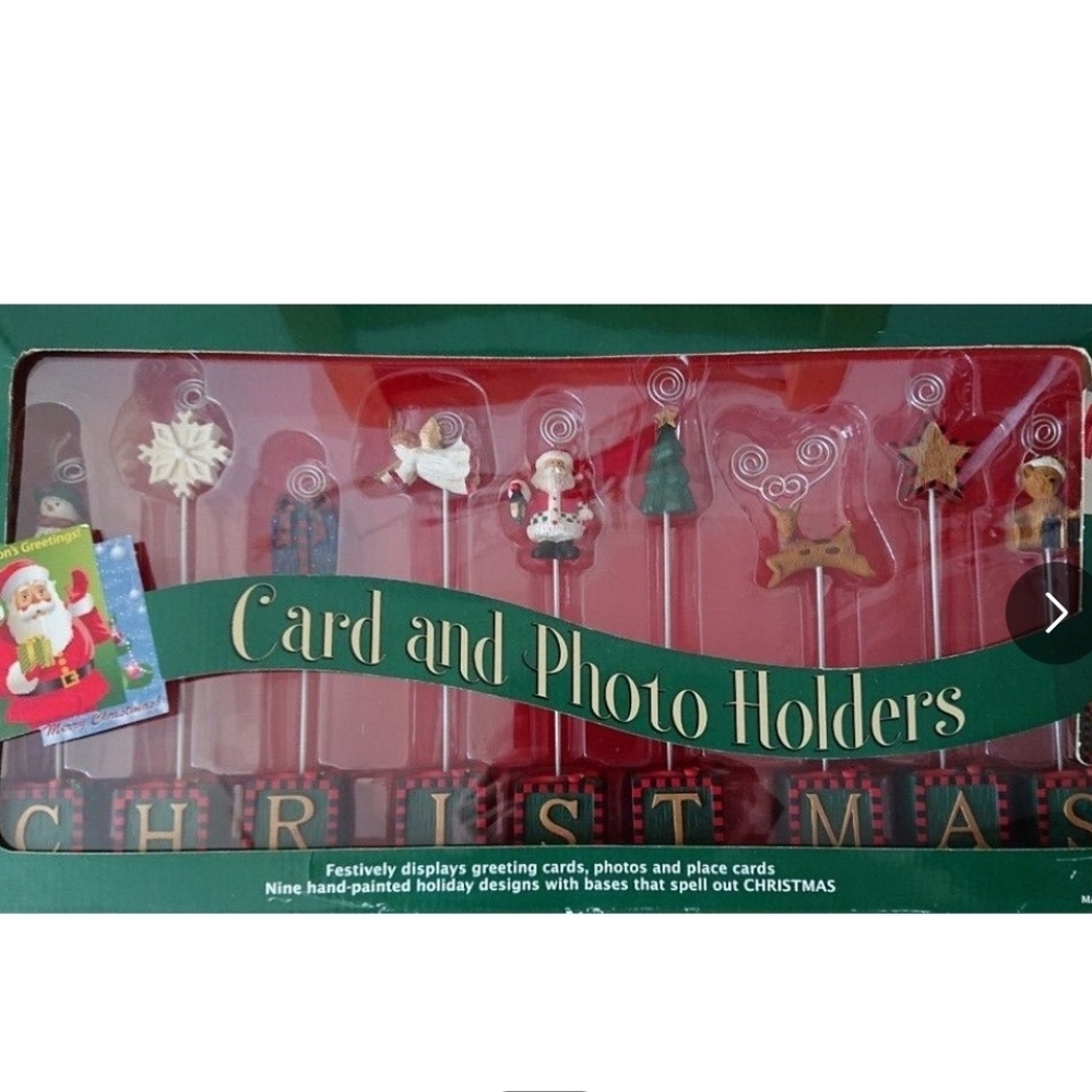 Christmas Card & Photo Holders Resin New In Box Home Decor Reindeer Santa Tree